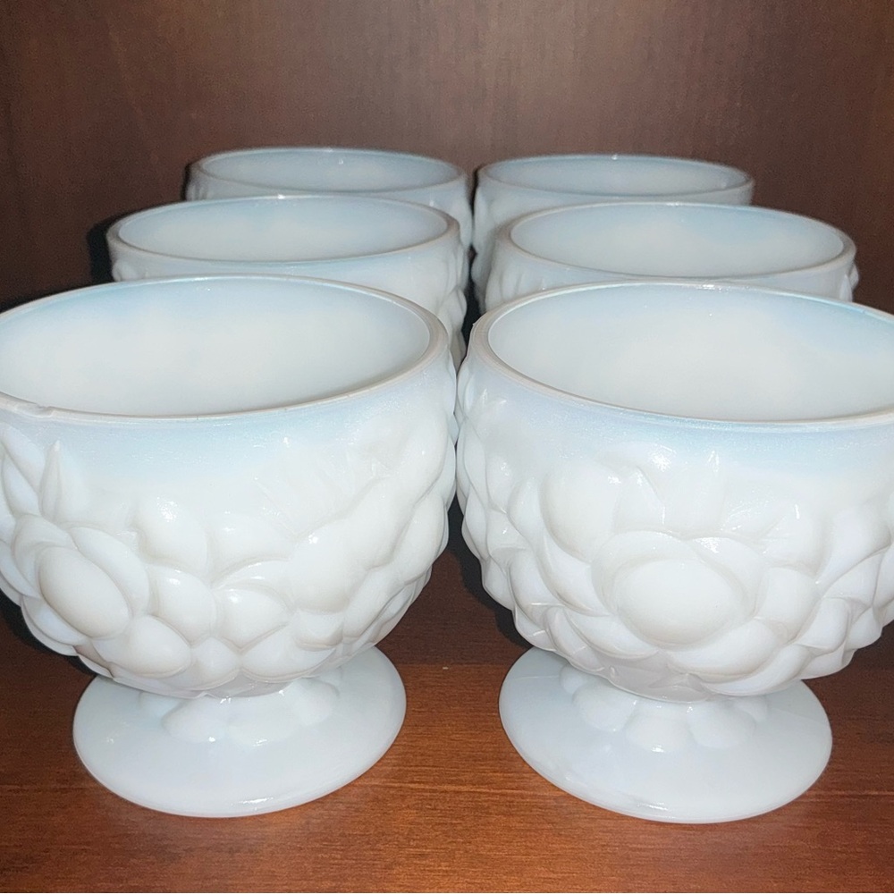 Vintage Milk Glass Pedestal Dessert Cups - Set of 6